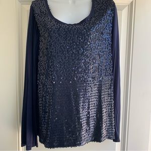 Shiloh 770 stunning navy blue sequined L top for the holidays and New Year’s Eve